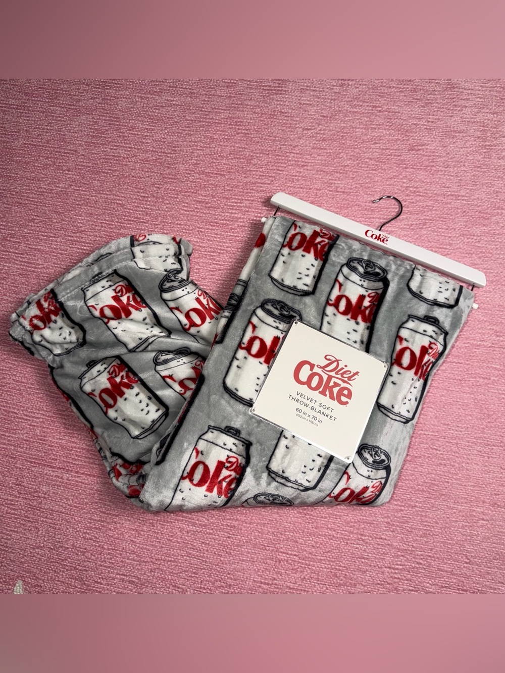 Coca Cola Diet Coke Velvet Throw Blanket - Gray & Red Can Pattern - Picture 7 of 7